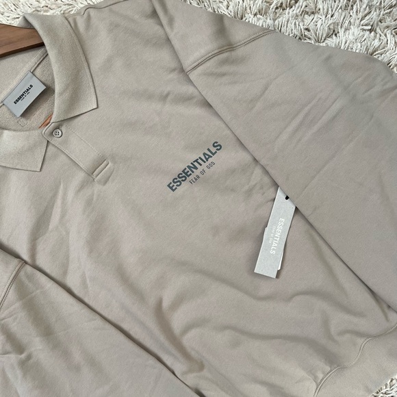 Fear of God Essentials Core Collection Long Sleeve Polo Medium String/Tan - Picture 5 of 10